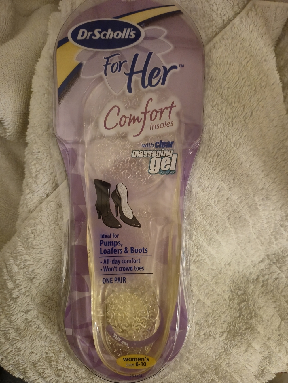 Dr. Scholl's For Her Comfort Clear Massaging Gel Insoles Trim To Fit Sz 6-10 New